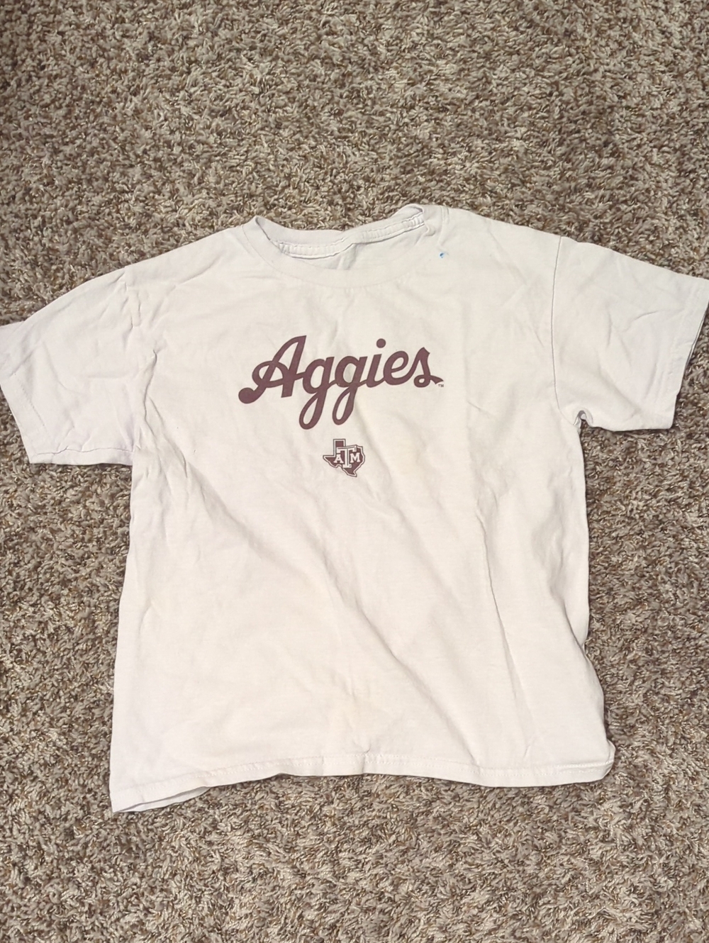Aggies Kids Short Sleeve Tee in White with Maroon Logo - Small Flaws